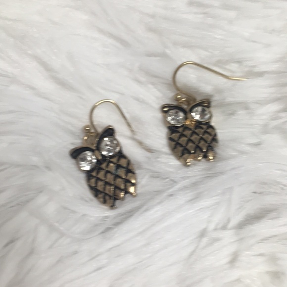 Antiqued Bronze & Crystal Owl Earring Set - Picture 7 of 8